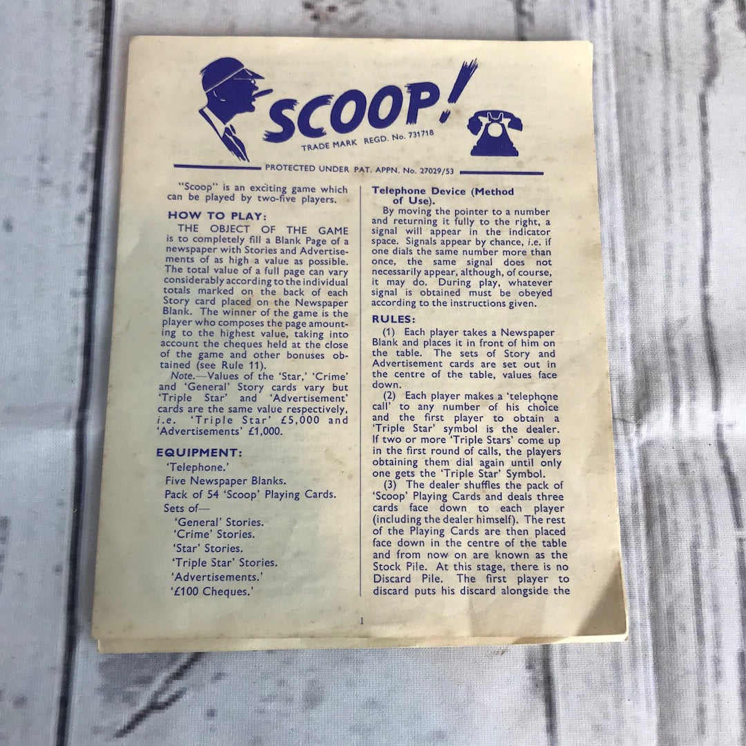 Scoop board game 1950's Moody Mabel