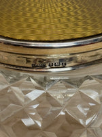 Image of Art Deco guilloché enamel jar, Birmingham silver 1929 Hallmark view