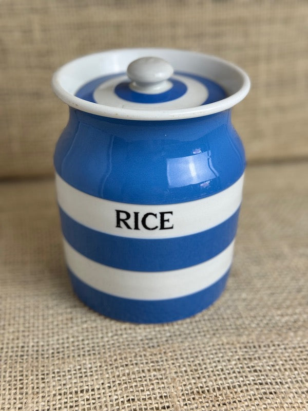 Image of Blue Cornishware rice jar with lid