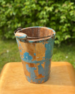 Image of vintage blue painted bucket with great patina 2