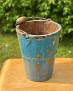 Image of vintage blue painted bucket with great patina 3