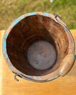 Image of vintage blue painted bucket with great patina top view