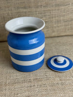 Image of Blue cornishware 15cm plain jar with lid lid off