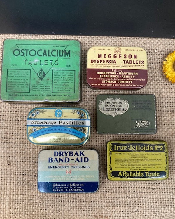 Image of Collection of 6 medical tins front view