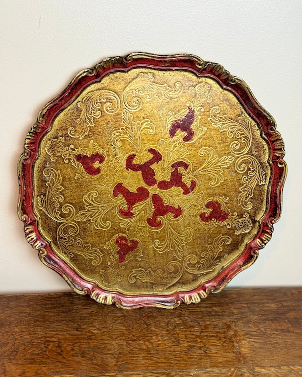 Image of Gold and red Florentine tray front view