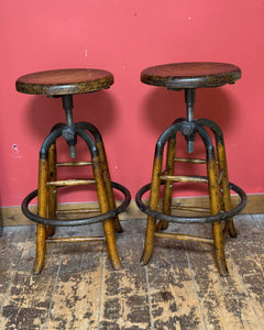 6 x Cast iron and Oak stools