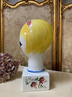 Image of Italian Ceramic wig stand left view