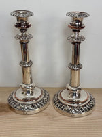 Image of Matthew Boulton Twin suns George III Silver plate telescopic candlesticks front extended view