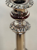 Image of Matthew Boulton Twin suns George III Silver plate telescopic candlesticks top collar bleed view