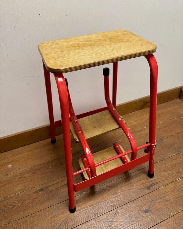 Image of Refurbished red step stool closed view
