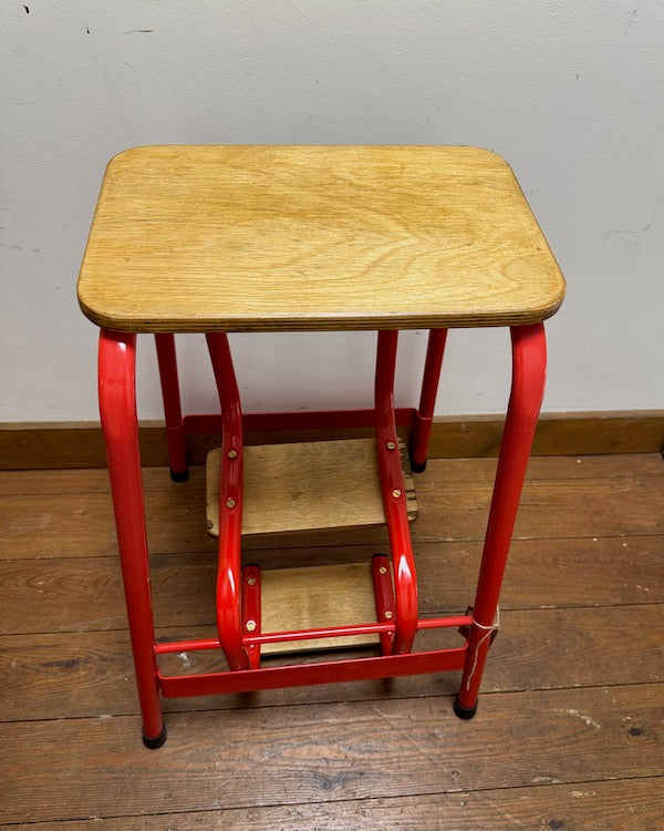 Image of Refurbished red step stool folded view