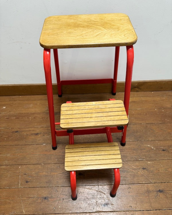 Image of Refurbished red step stool front view