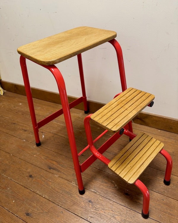 Image of Refurbished red step stool full view