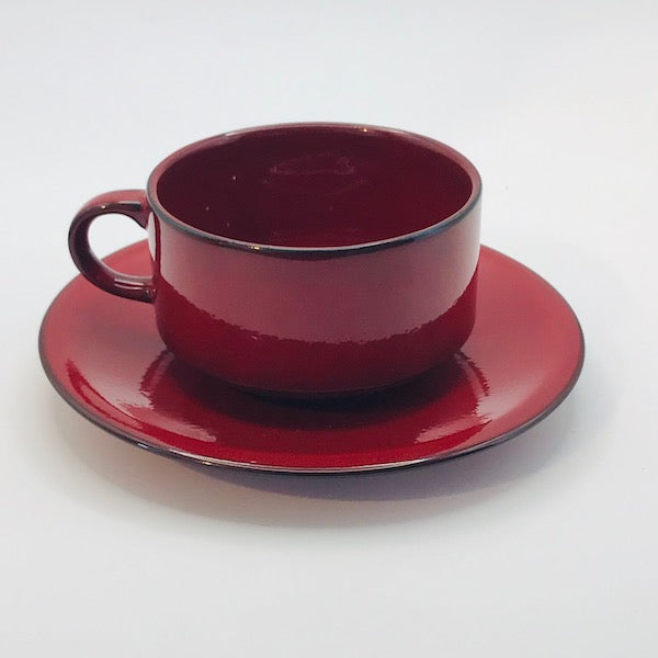 Image of Villeroy and Boch red Granada Coffee Cup and Saucer facing right