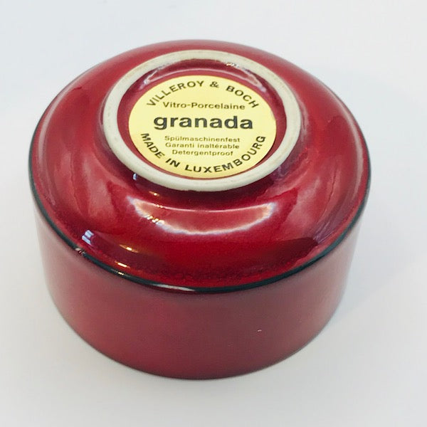 Image of Villeroy and Boch red Granada Lidded Sugar Bowl label