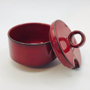 Image of Villeroy and Boch red Granada Lidded Sugar Bowl lid off