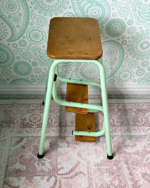 Image of Vintage Retro folding step stool folded side view