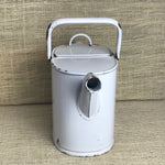 Image of White lidded enamel watering can facing front