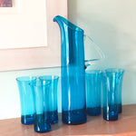 Vintage turquoise glass tall jug and glasses set