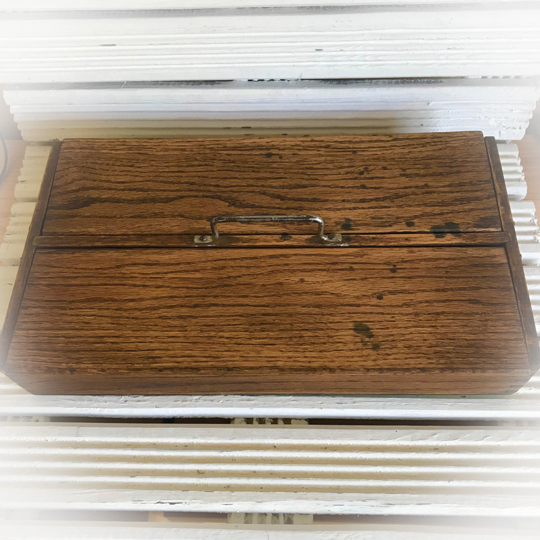 Victorian Two-lidded oak cutlery box