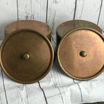 Pair of copper and brass vintage casseroles and lids tin lined - 17.75cm