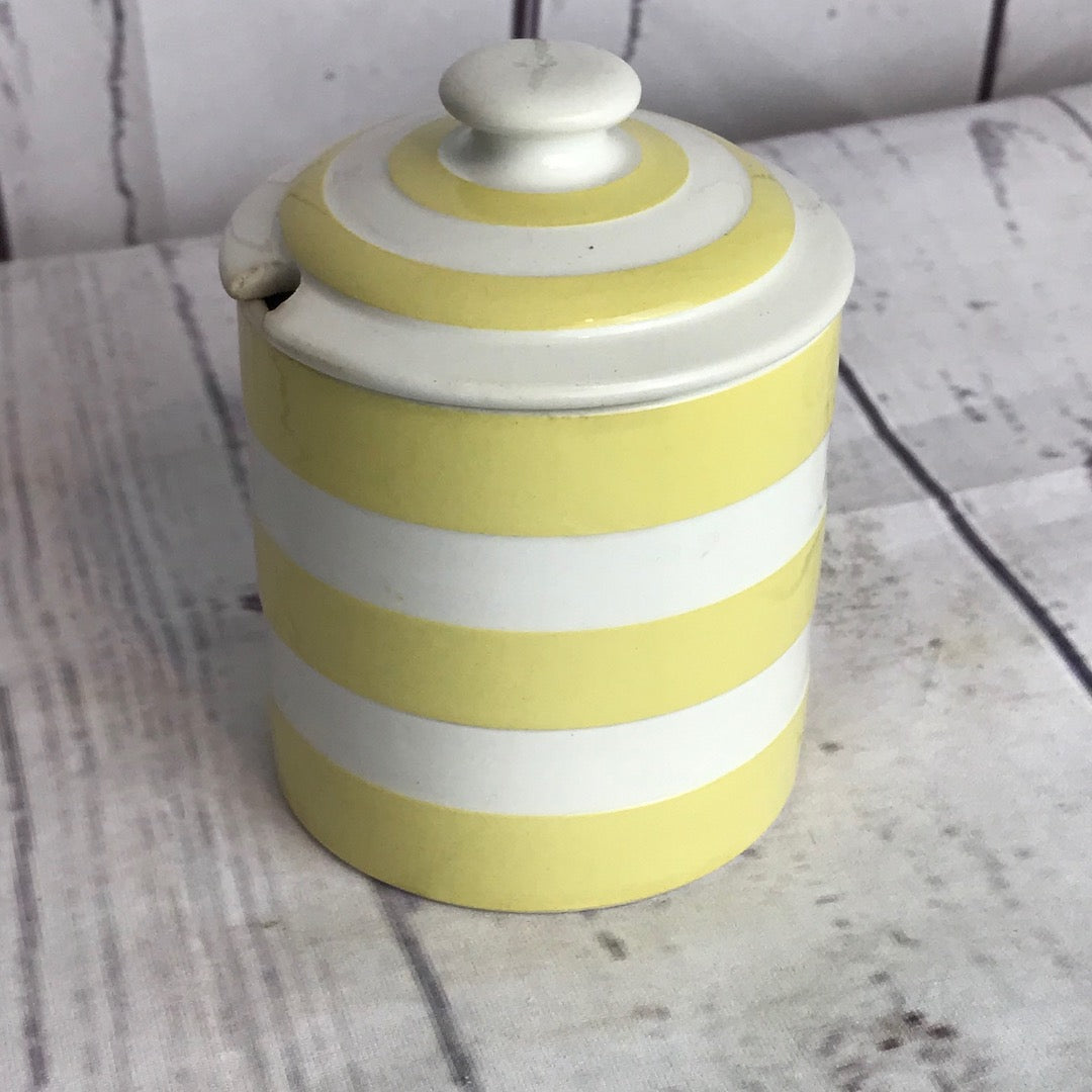 T.G. Green yellow Cornishware preserves jar with lid