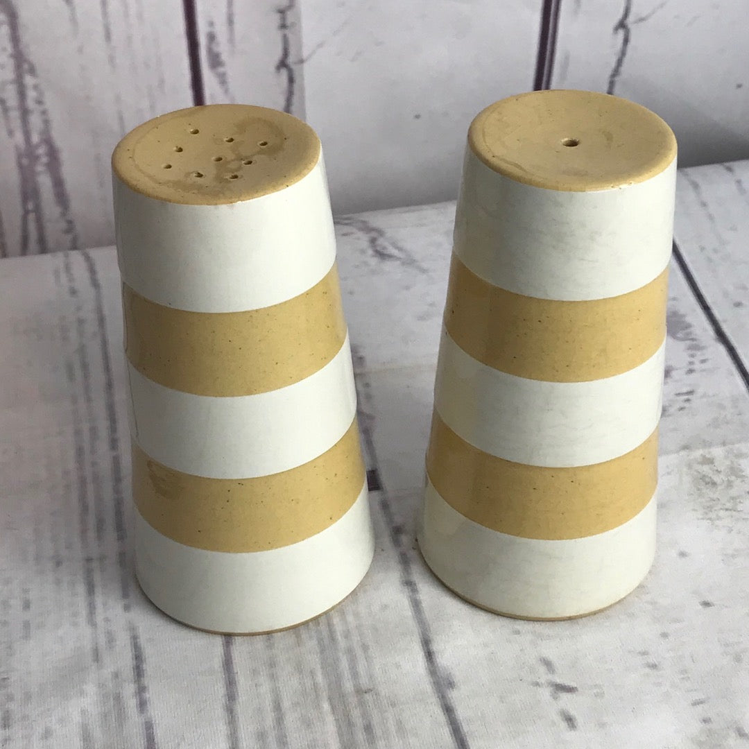 T.G.Green tall tapered gold Cornishware salt and pepper pots