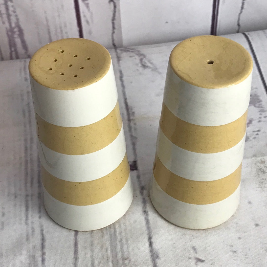T.G.Green tall tapered gold Cornishware salt and pepper pots