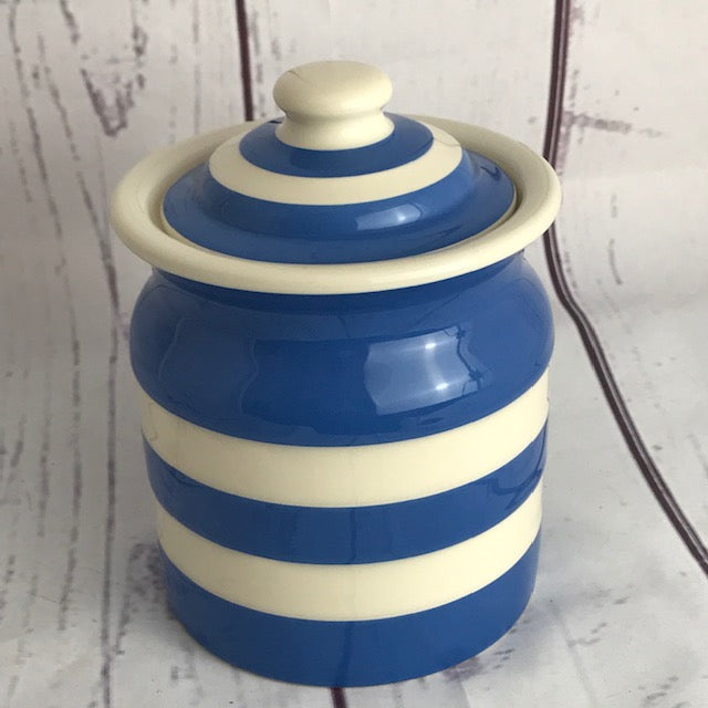 T.G. Green blue and white Cornishware Tea storage jar with lid