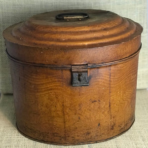 Vintage wood effect metal hat box