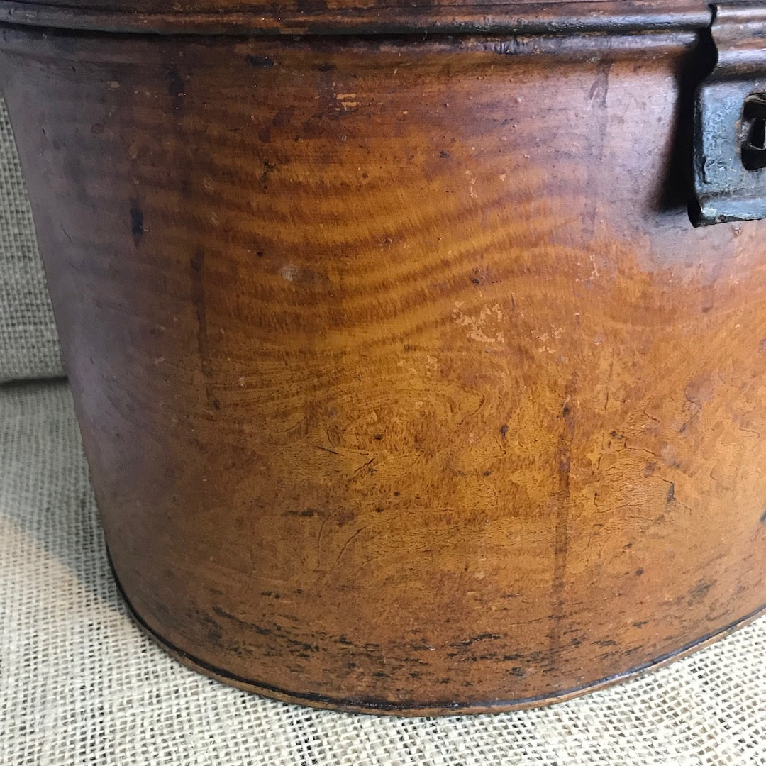 Vintage wood effect metal hat box