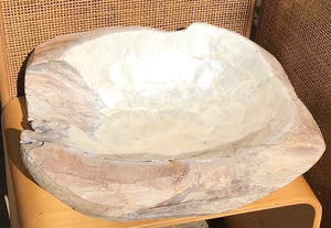 Large wooden feature bowl with pearlescent lining