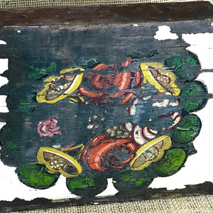 Barge ware block with painted rose motif