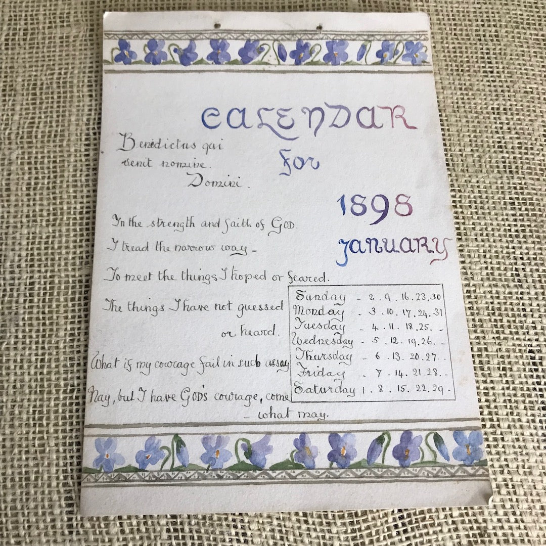 Hand painted 1898 calendar