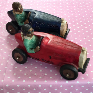 Pair of hand-painted 1920's style racing car toys