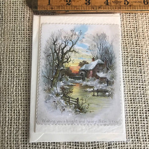 Image of Bright and Happy New Year remounted vintage Christmas card