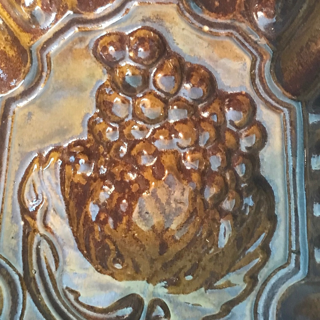 Brown ceramic grapes jelly-blancmange mould