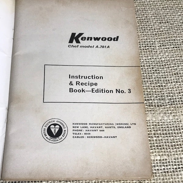 Image of Kenwood Chef A701A Instruction and Recipe booklet Edn 3 inside cover