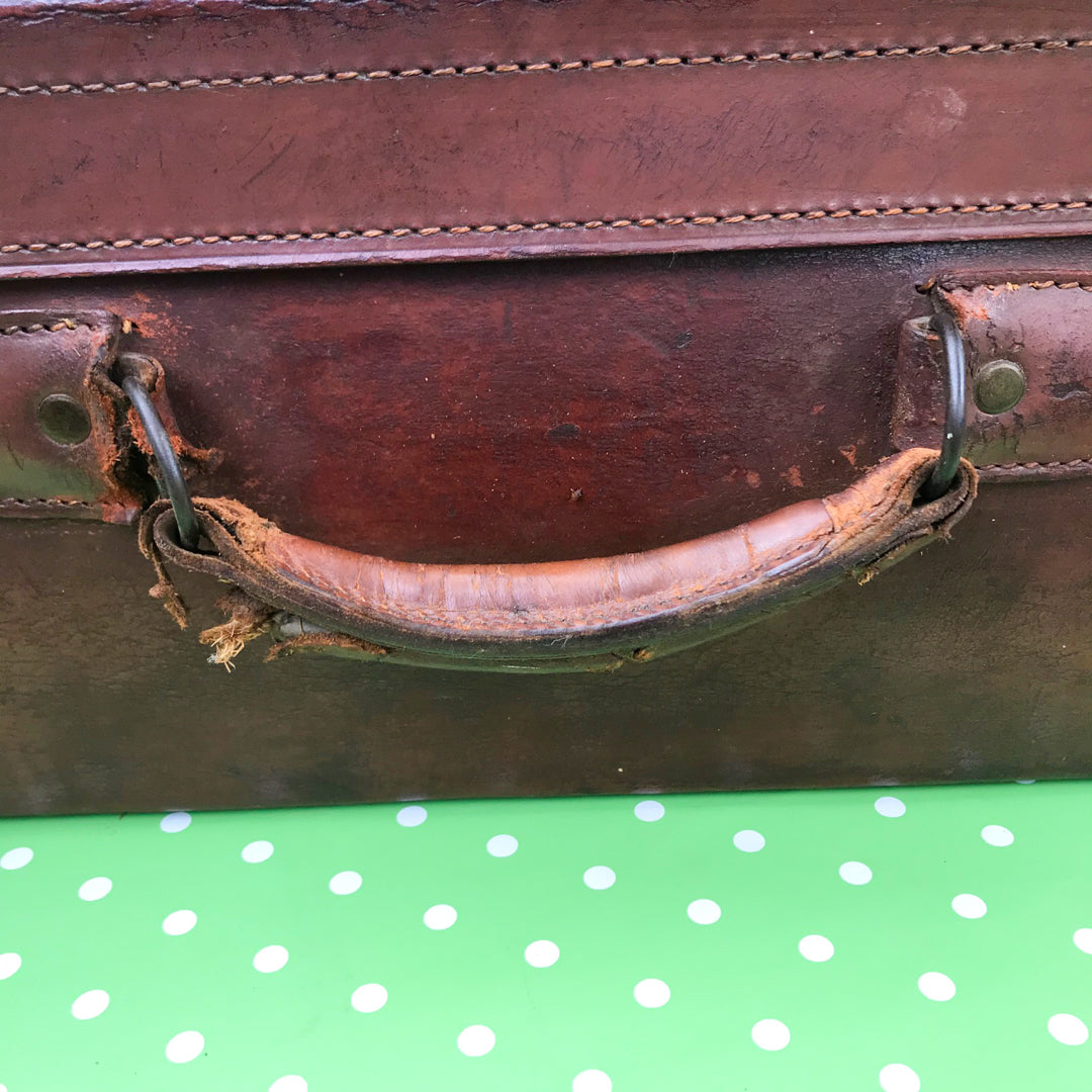 Large pre-war leather suitcase