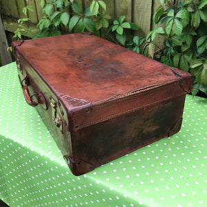 Large pre-war leather suitcase