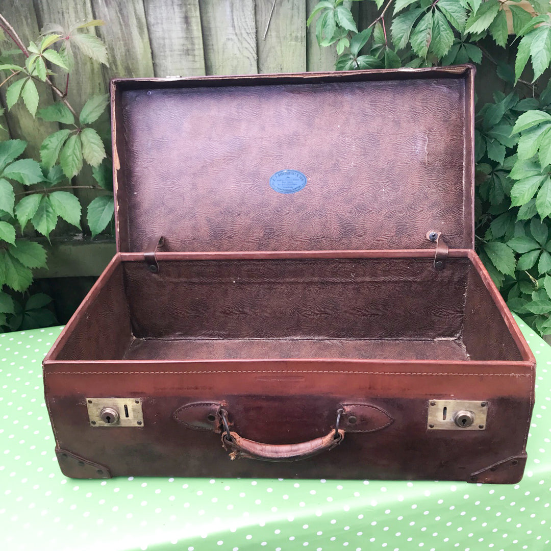 Large pre-war leather suitcase