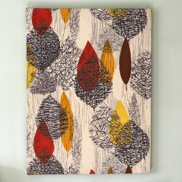 Image of close up of 1970's retro leaf fabric wall hanging