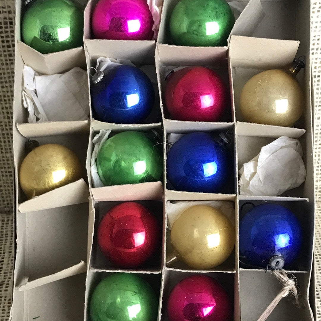 14 small coloured mercury glass vintage Christmas baubles
