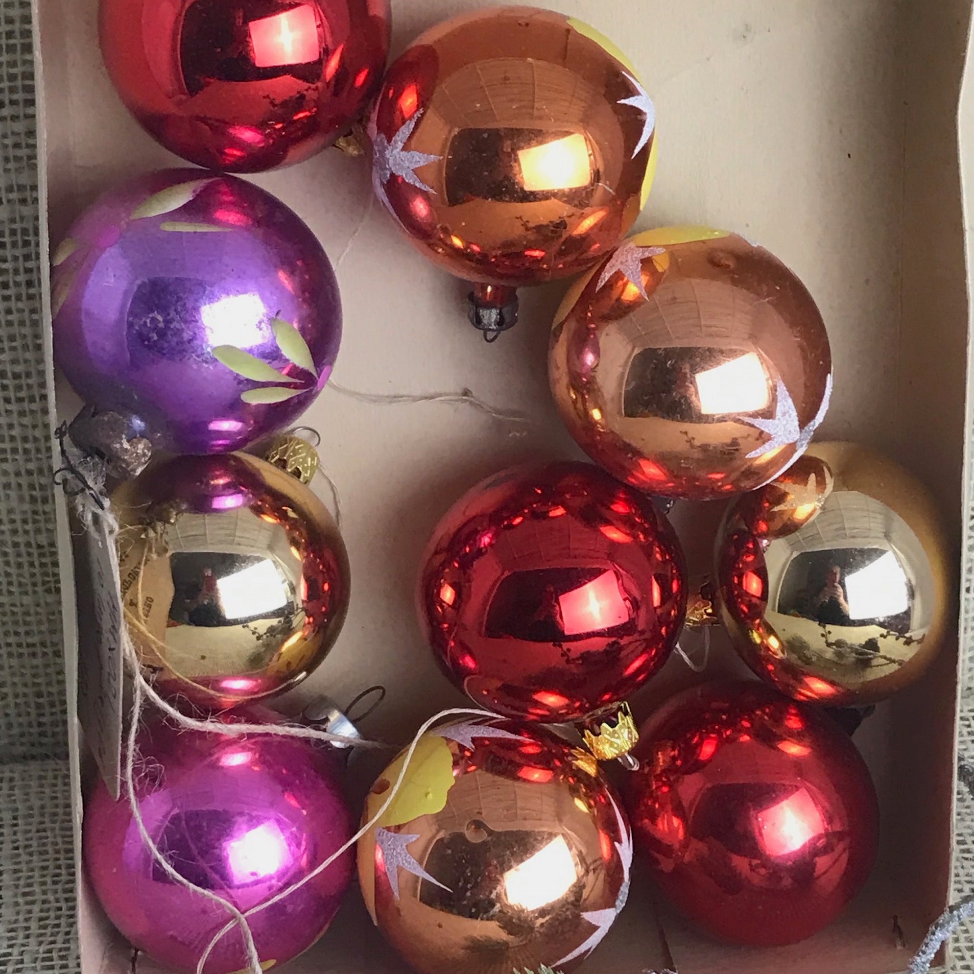 10 large pink and gold vintage Christmas baubles