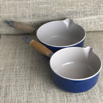Pair of blue Le Creuset milk pans