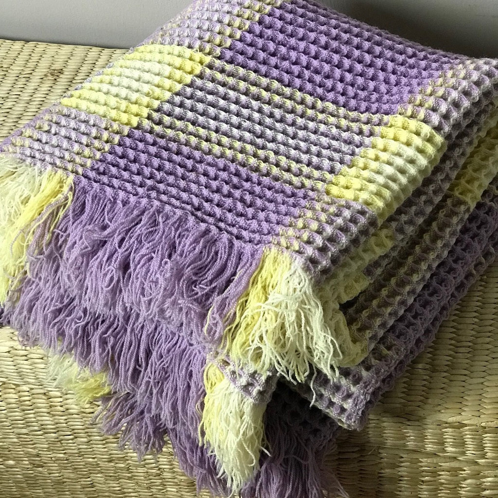 Large vintage purple-lemon waffle blanket