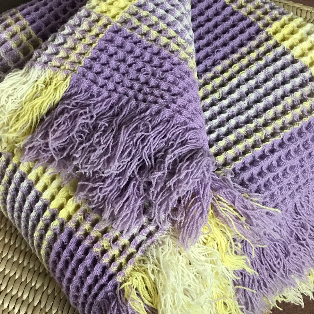 Large vintage purple-lemon waffle blanket