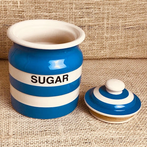 Image of TG Green blue cornishware sugar jar lid off