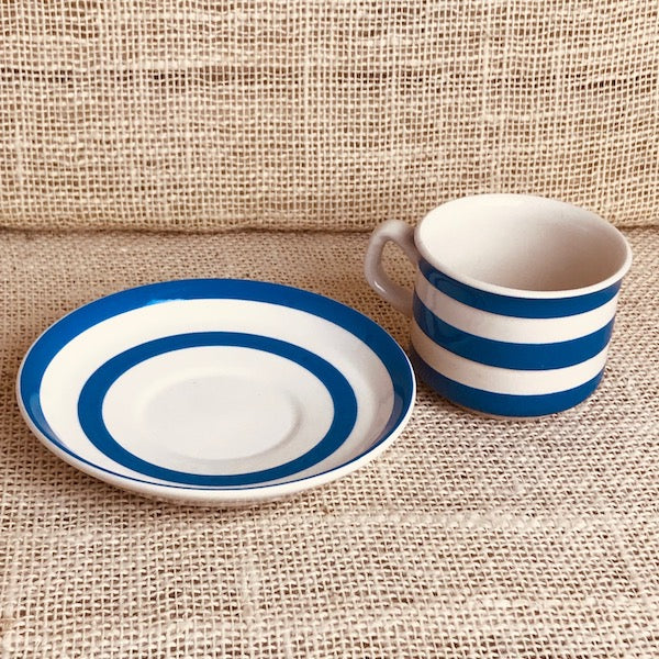 Image of TG Green blue cornishware tea cup and saucer JO apart