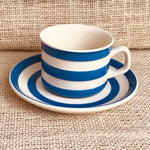 Image of TG Green blue cornishware tea cup and saucer  left view